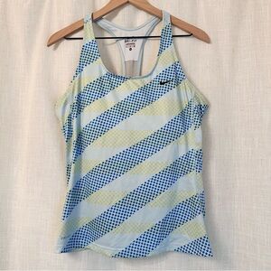 Nike Women's Light Blue Racerback Tank with Blue and Pale Yellow Dot Stripes